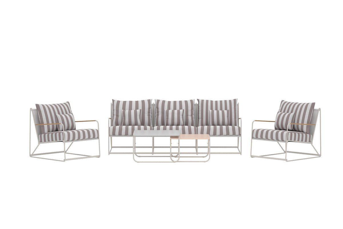 Garten Loungeset Karo – 5-teiliges Set mit beige-gestreiften Kissen