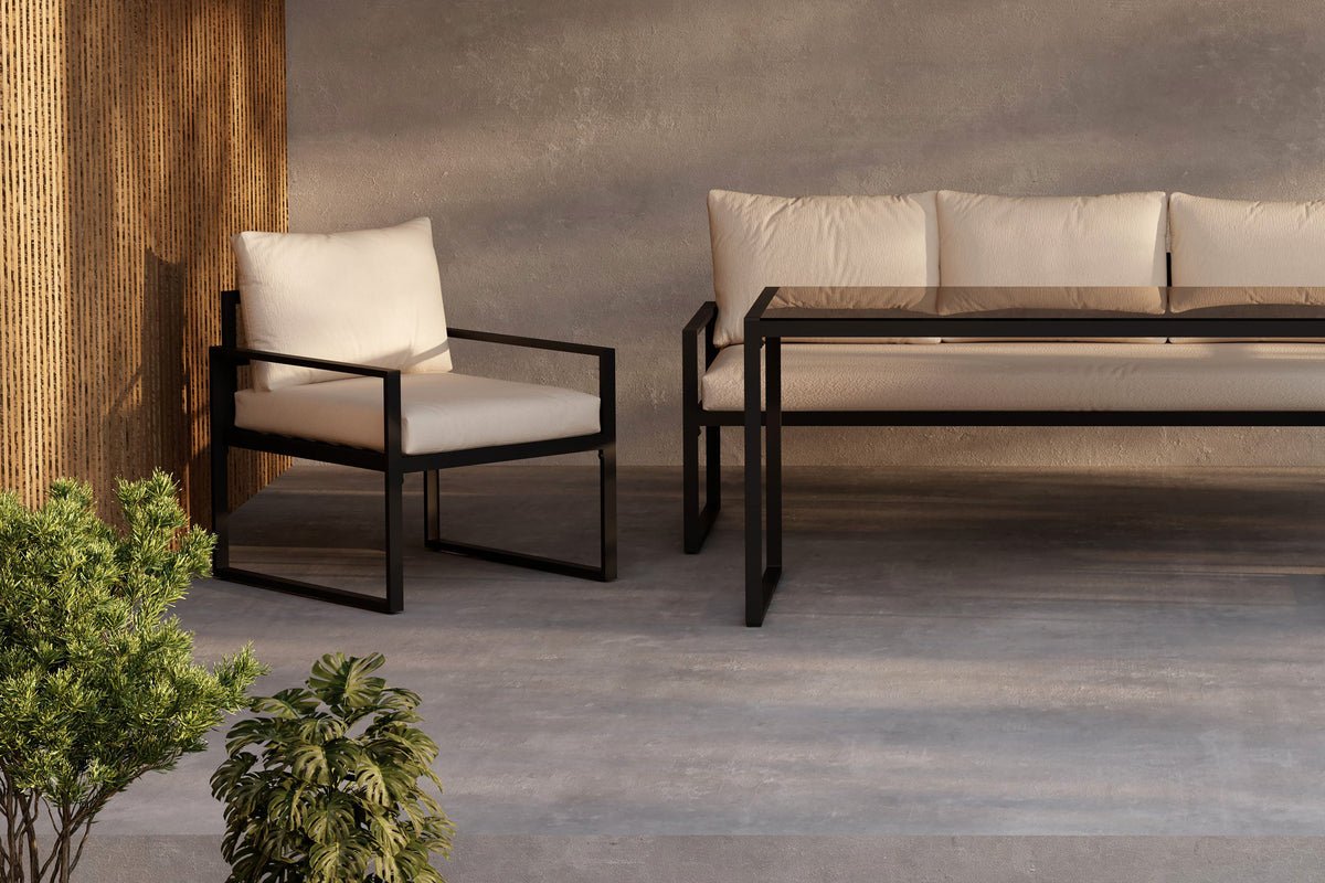 Garten Loungeset Sovana – 3-teilig in Schwarz/Weiß & Beige