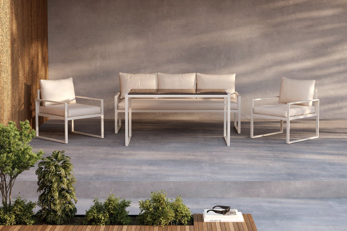 Garten Loungeset Sovana – 3-teilig in Schwarz/Weiß & Beige