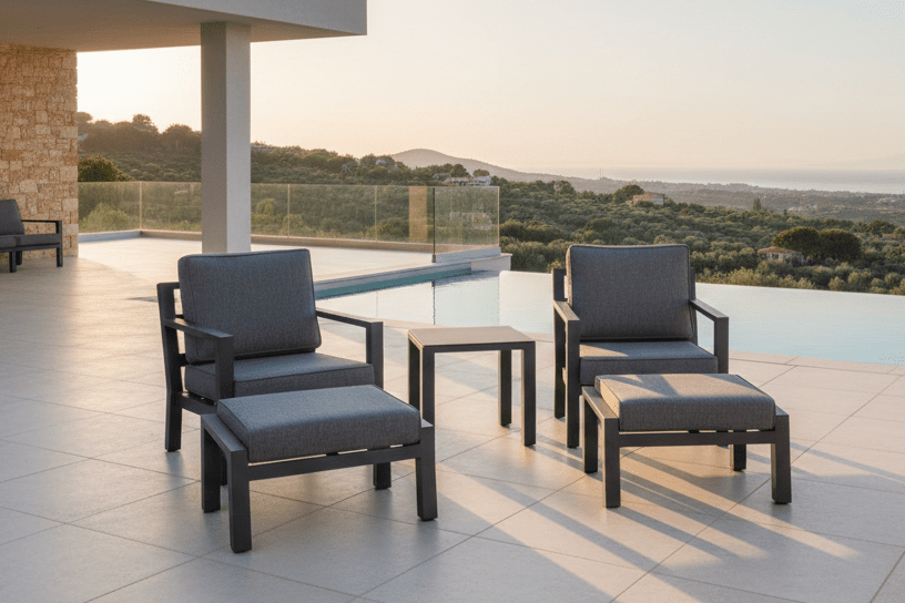 Garten Loungeset Tavira – 5-teiliges Outdoor-Sessel-Set in Schwarz