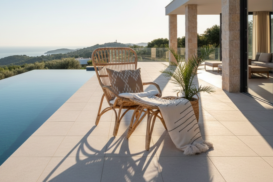 Fauteuil de jardin Elenore - en naturel avec coussin inclus