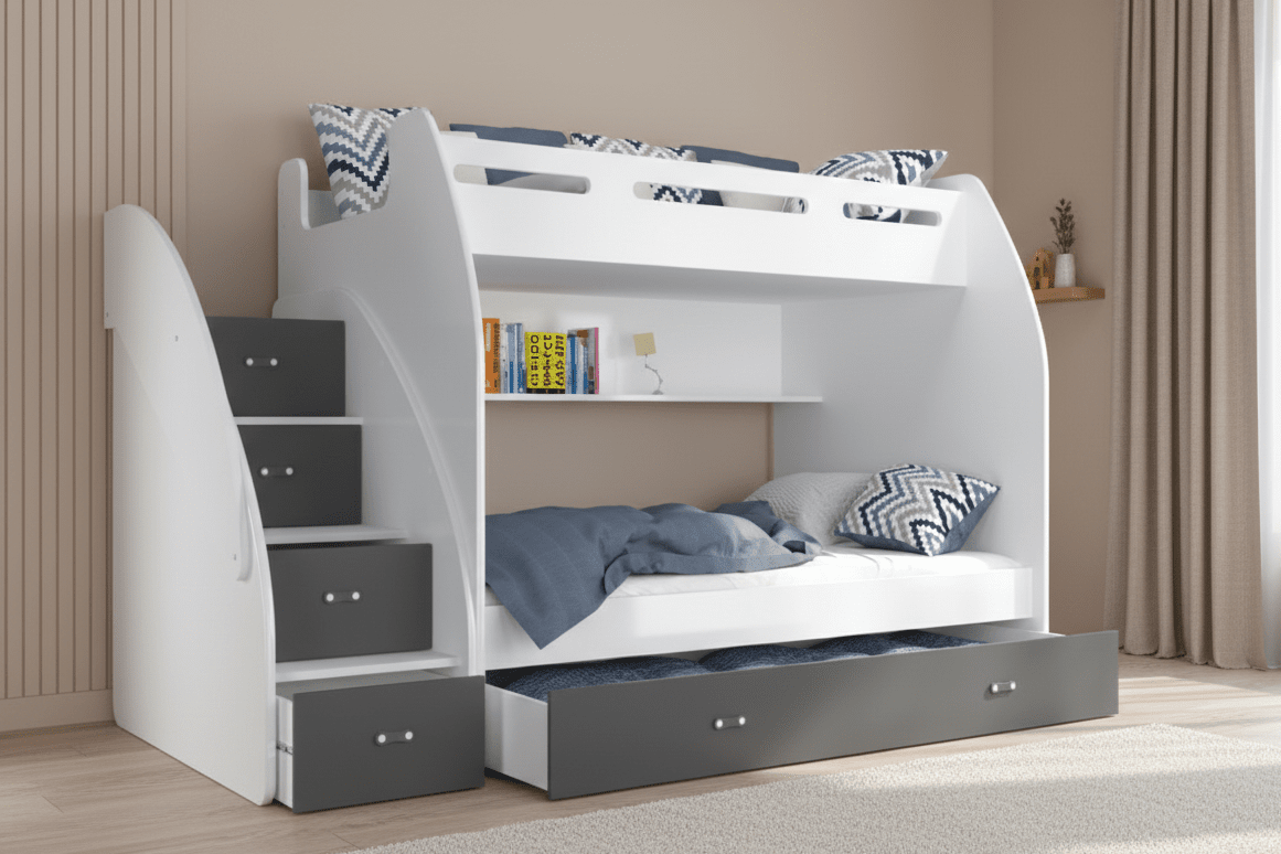 Lit mezzanine enfant Dream - avec deux couchages, beaucoup de rangement et matelas inclus