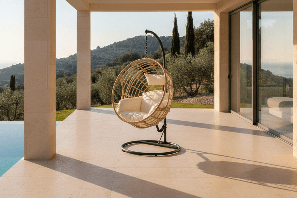 Fauteuil suspendu de jardin Mercy - en rotin/métal naturel