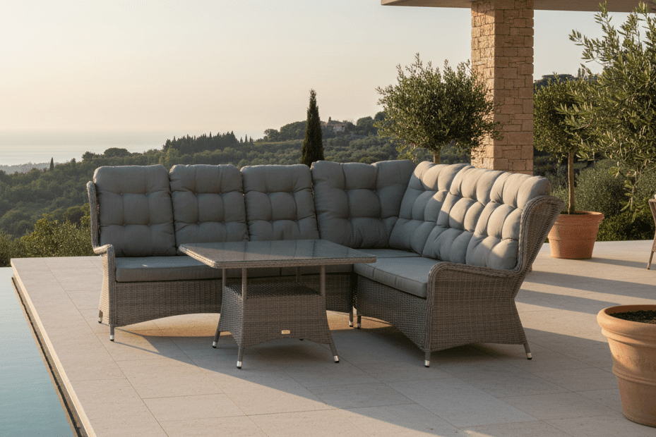 Tuin Loungeset Samui – van aluminium & polyrattan met glazen salontafel