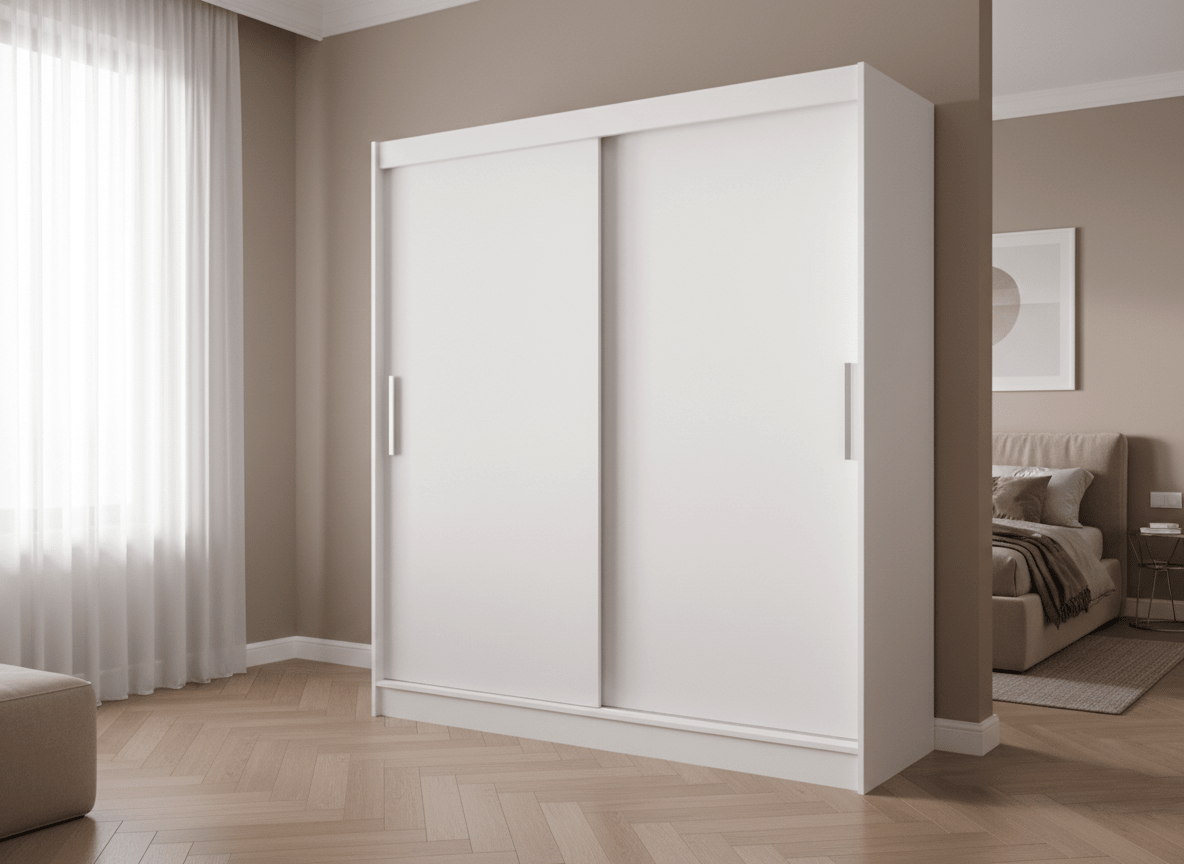 Armoire design Alvara – Blanc ou Noir avec portes coulissantes minimalistes