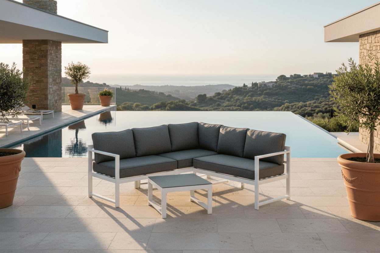 Tuin Loungeset Tamara – in Grijs met glasplaat voor terras & balkon