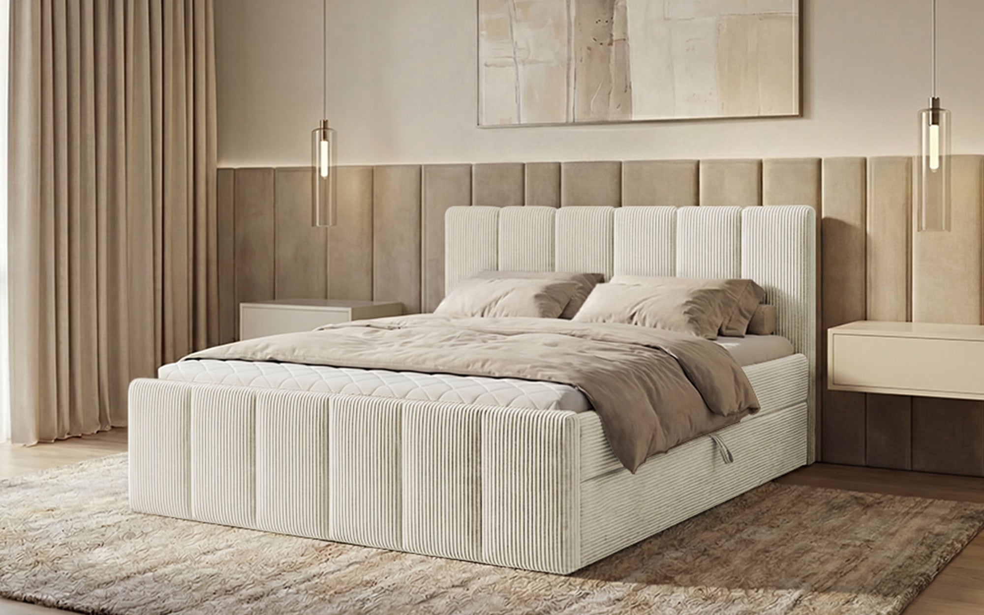 Boxspringbed Siena met opklapbare bergruimte in Ribstof