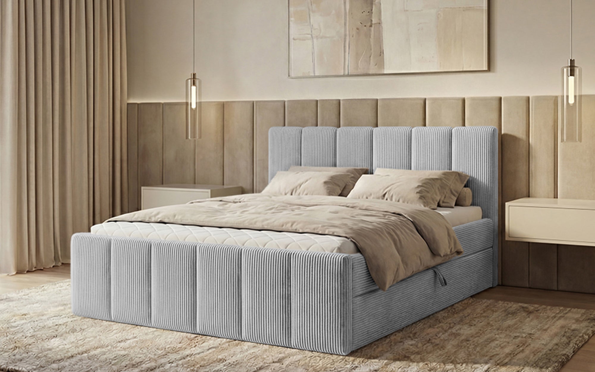 Boxspringbed Siena met opklapbare bergruimte in Ribstof