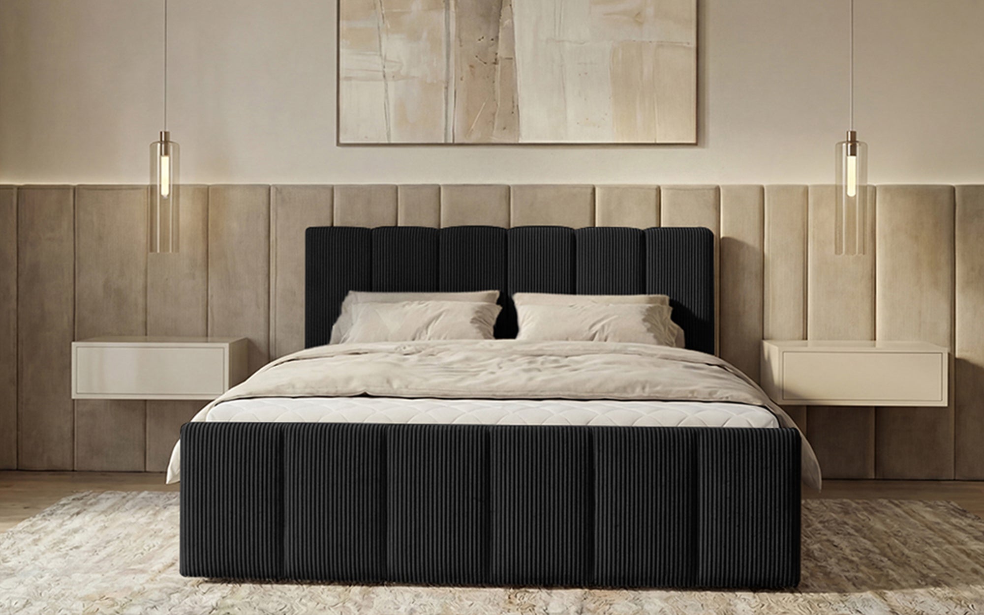 Boxspringbed Siena met opklapbare bergruimte in Ribstof