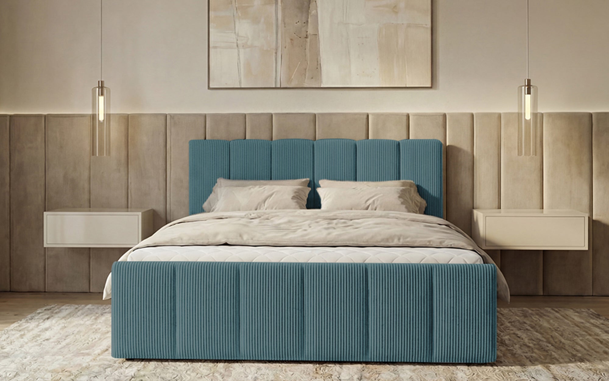 Boxspringbed Siena met opklapbare bergruimte in Ribstof