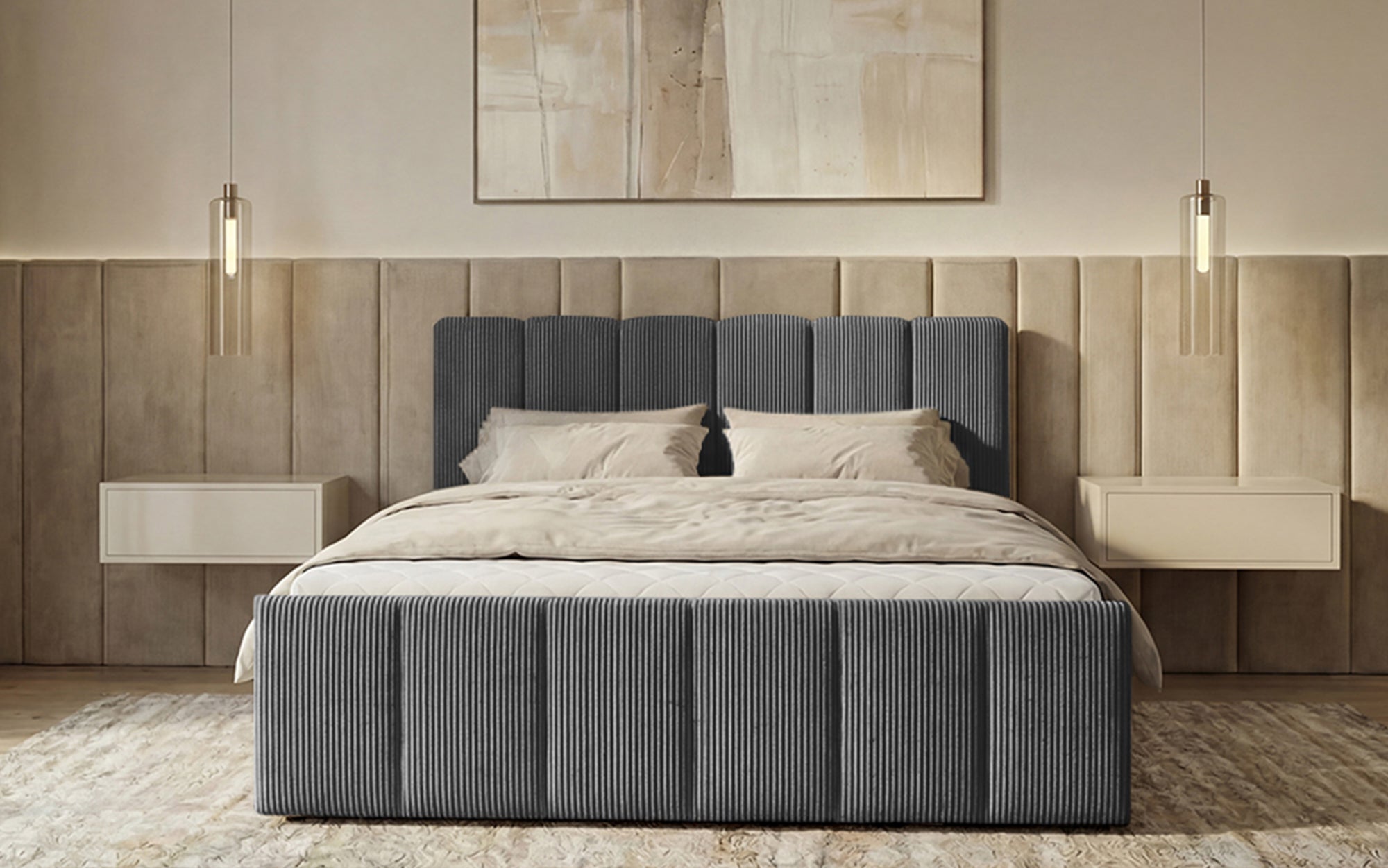 Boxspringbed Siena met opklapbare bergruimte in Ribstof
