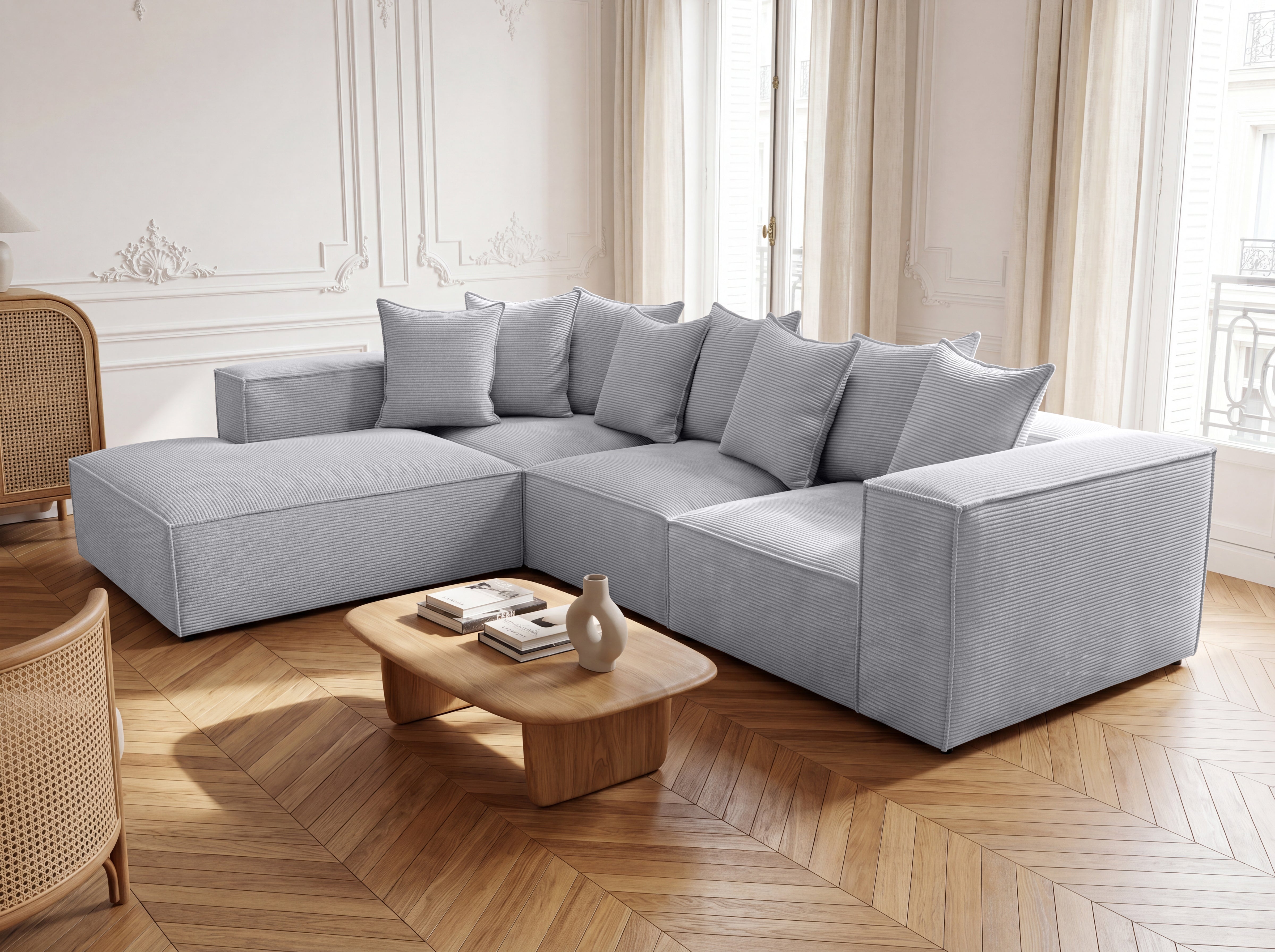 Designer Sofa Largo mit langer Ottomane in Cord