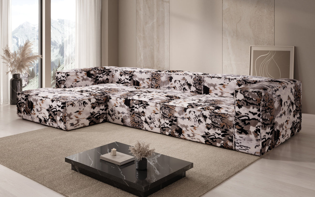 Designer hoekbank Lesley - jacquard met aquarelpatroon