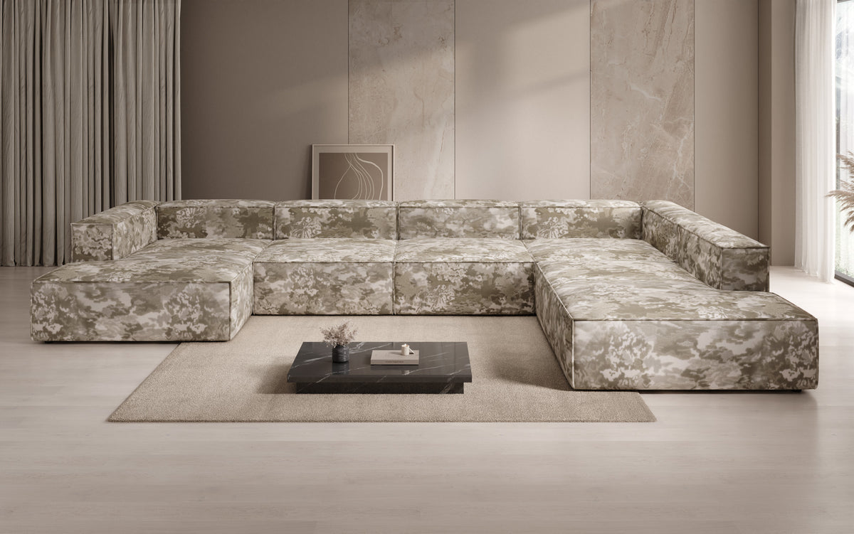 Designer Sofa Lesley U XXL - Jacquard mit Aquarell-Muster