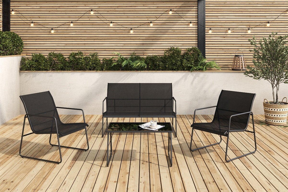 Loungeset Novara – 4-teiliges Outdoor-Set aus Stahl mit Glastisch in 2 Farben