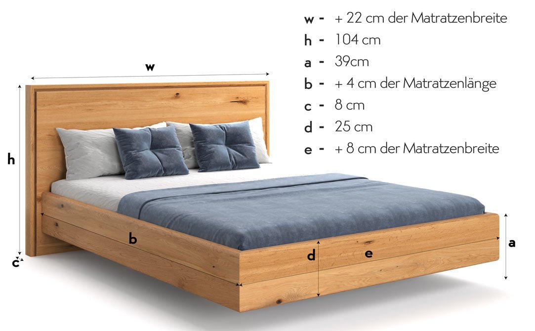 Designer wooden bed Celestia made of solid oak in a floating appearance