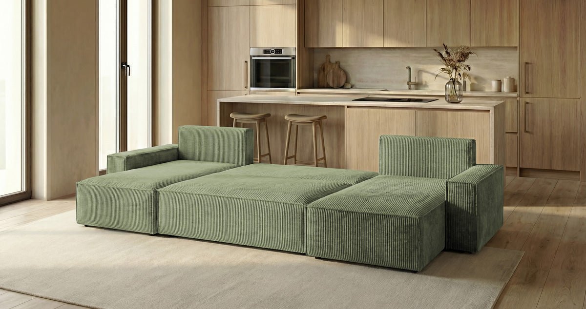 Designer Sofa Lunaro U Mini mit Schlaffunktion und Stauraum in Cord