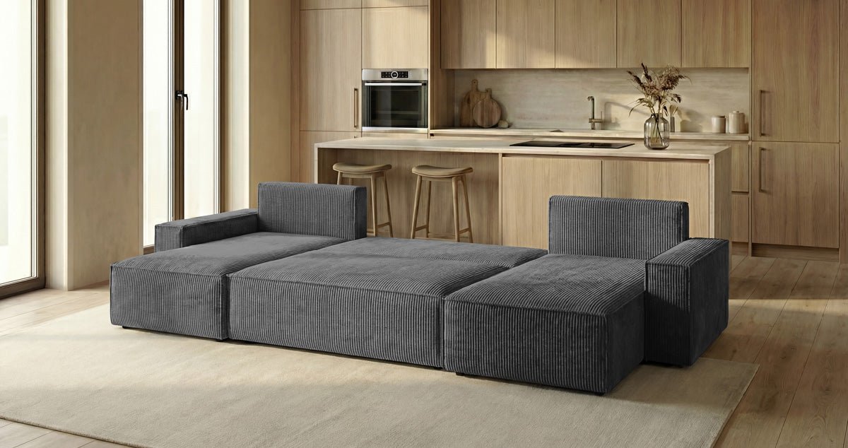 Designer Sofa Lunaro U Mini mit Schlaffunktion und Stauraum in Cord