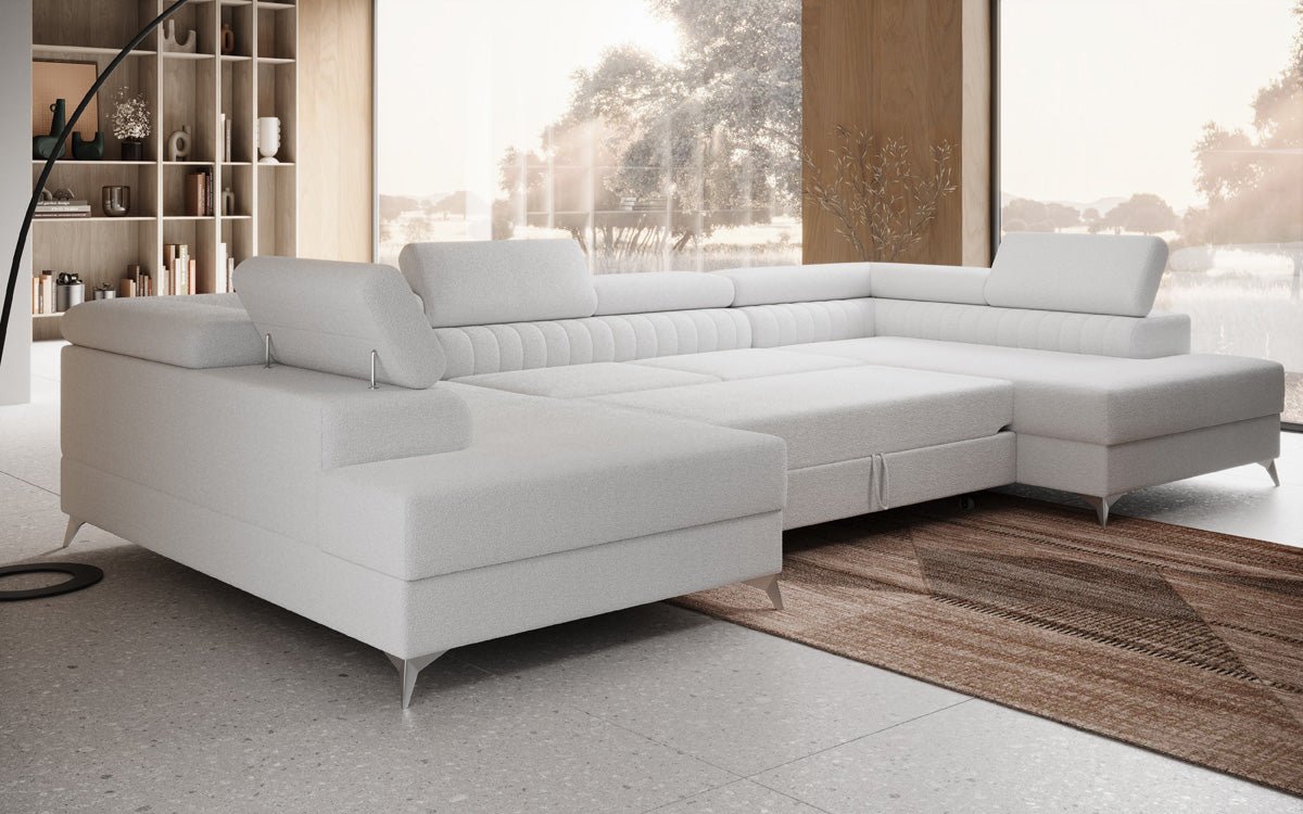 Designerbank Aurea U met slaap- en klapfunctie in Bouclé