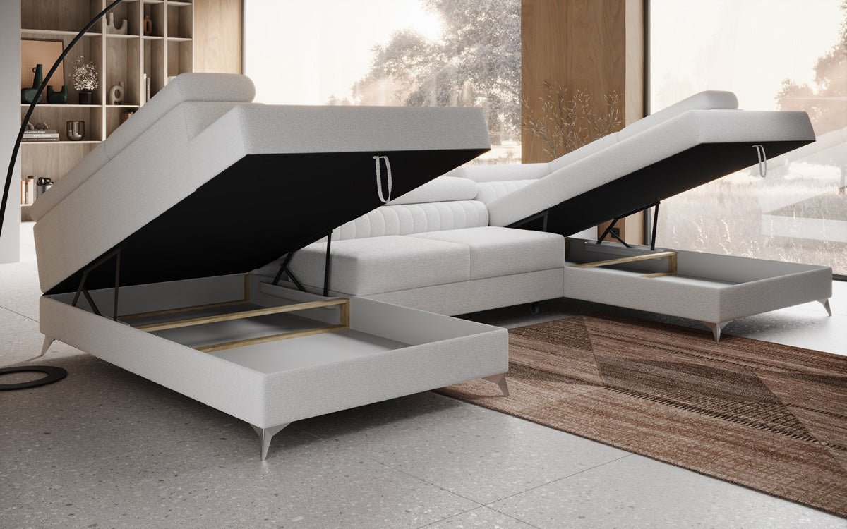 Designerbank Aurea U met slaap- en klapfunctie in Bouclé