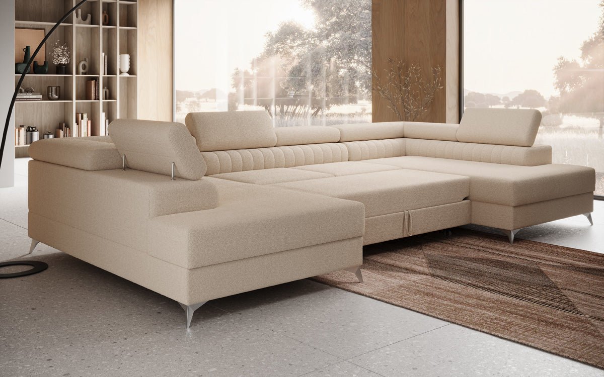 Designerbank Aurea U met slaap- en klapfunctie in Bouclé
