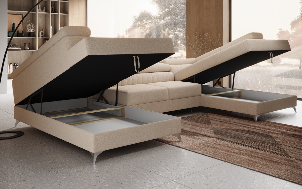 Designerbank Aurea U met slaap- en klapfunctie in Bouclé