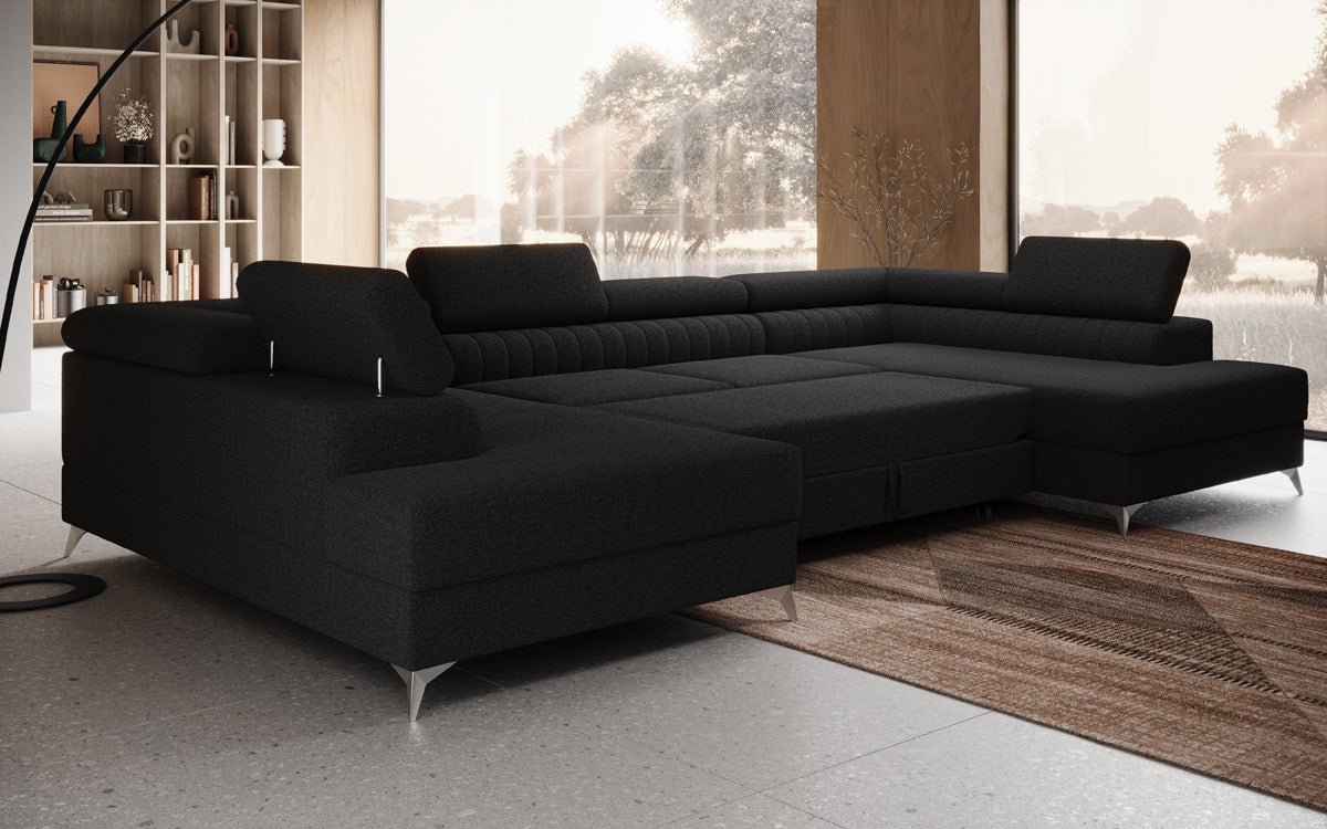 Designerbank Aurea U met slaap- en klapfunctie in Bouclé