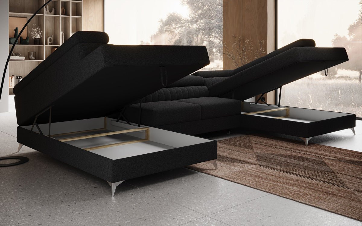 Designerbank Aurea U met slaap- en klapfunctie in Bouclé