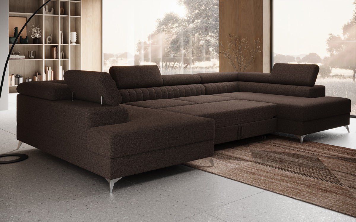 Designerbank Aurea U met slaap- en klapfunctie in Bouclé