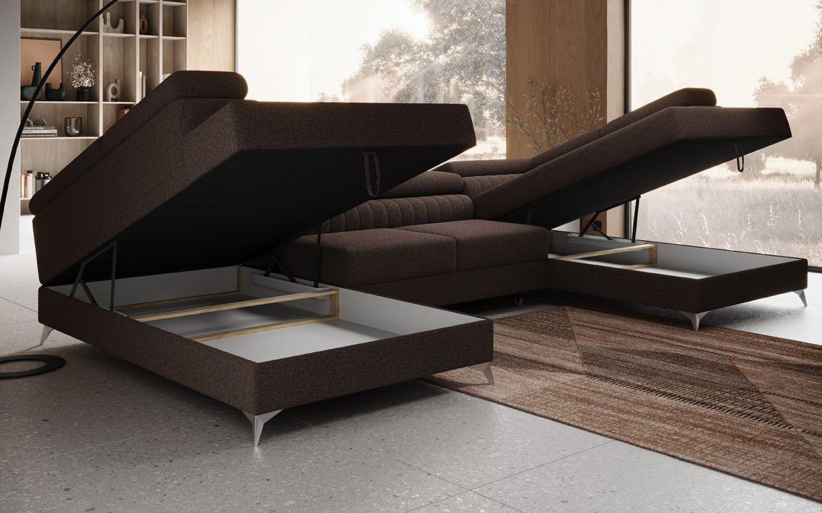 Designerbank Aurea U met slaap- en klapfunctie in Bouclé