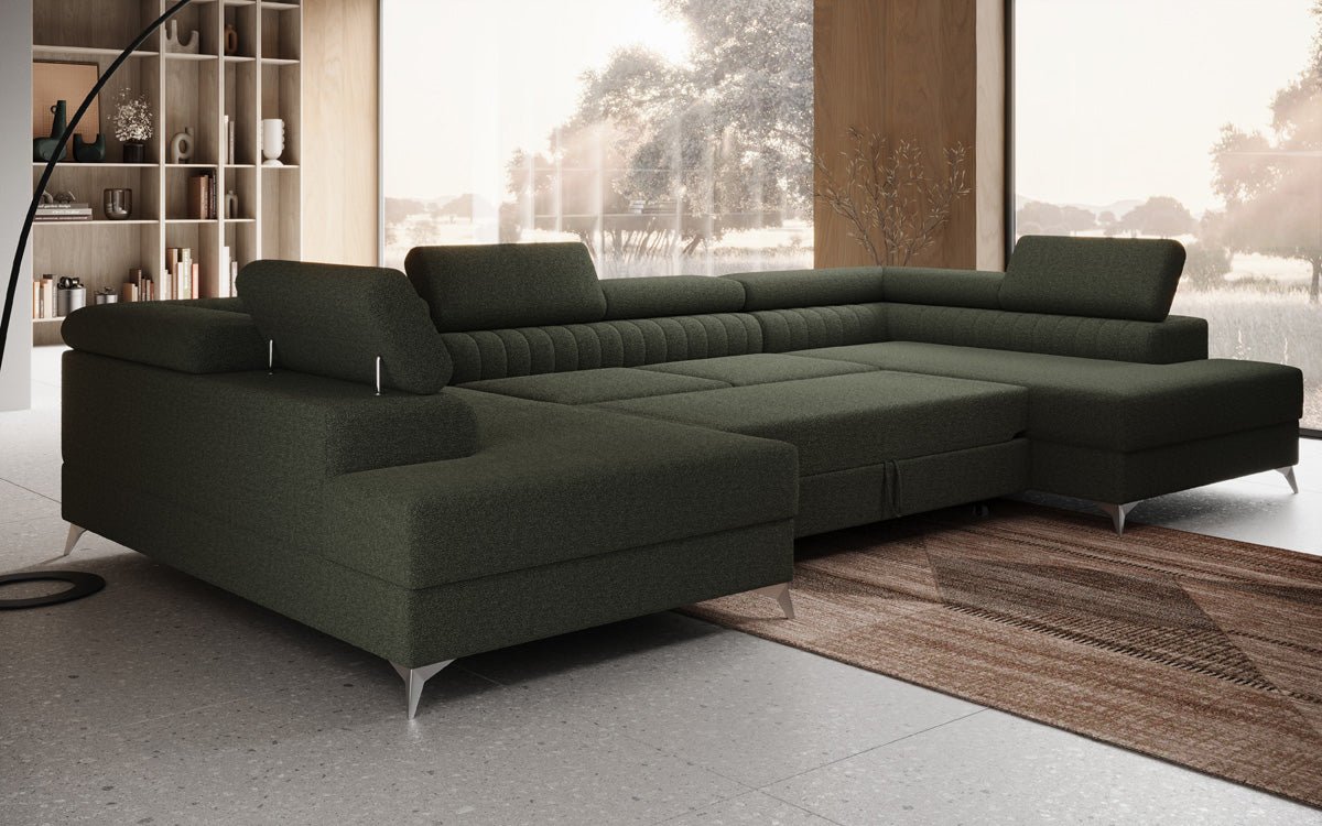 Designerbank Aurea U met slaap- en klapfunctie in Bouclé