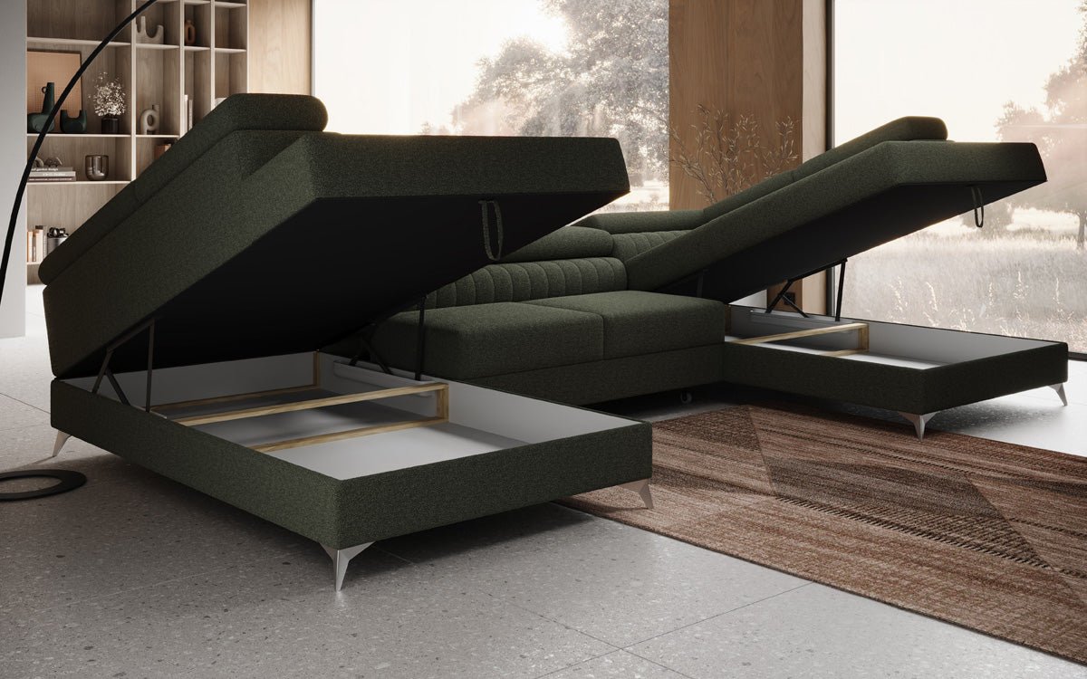 Designerbank Aurea U met slaap- en klapfunctie in Bouclé