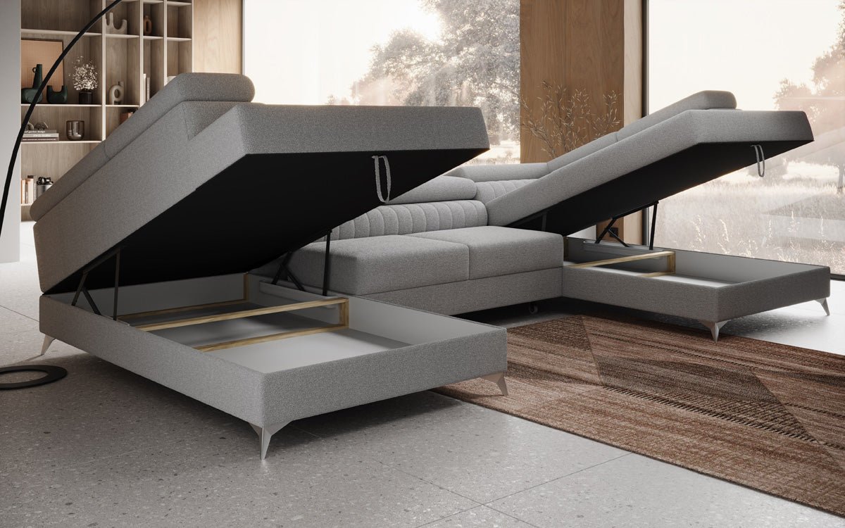 Designerbank Aurea U met slaap- en klapfunctie in Bouclé