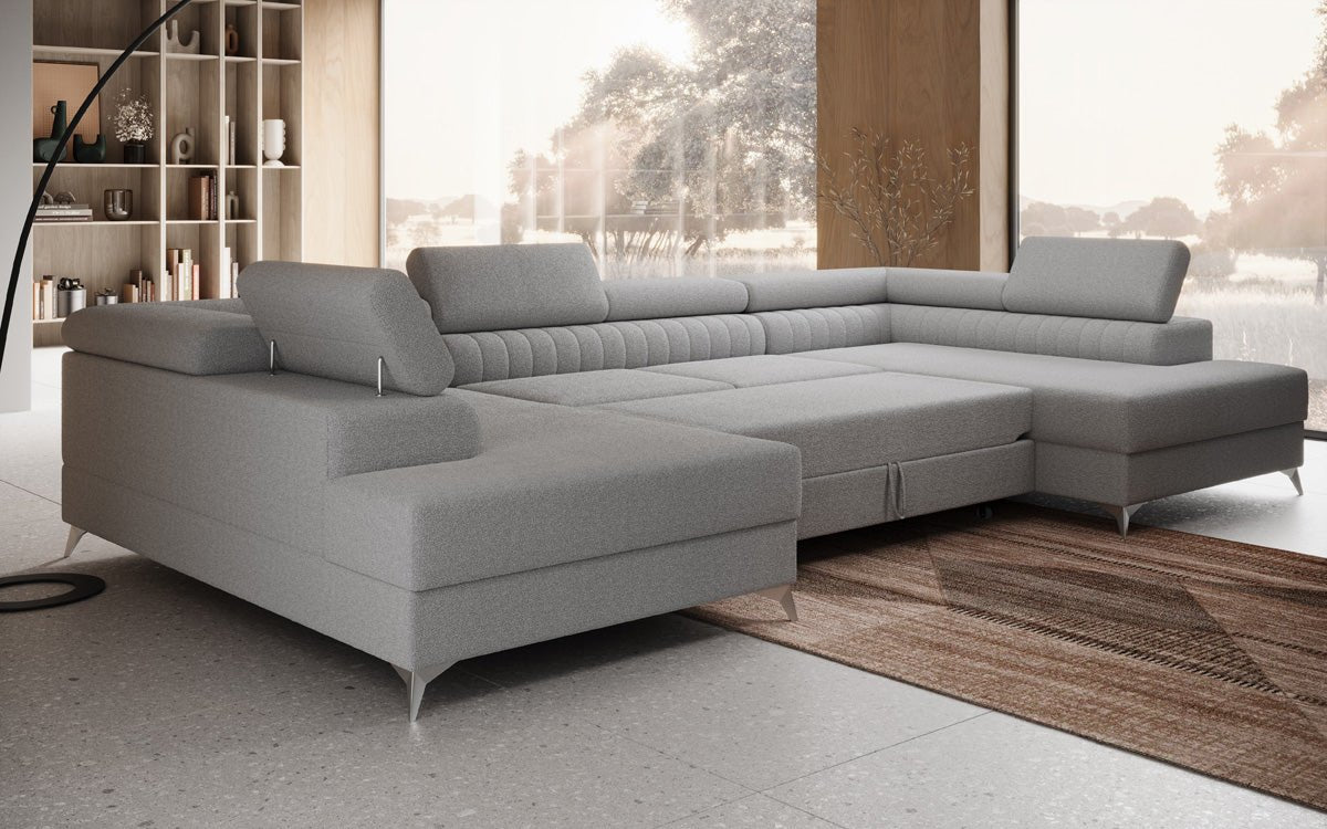 Designerbank Aurea U met slaap- en klapfunctie in Bouclé