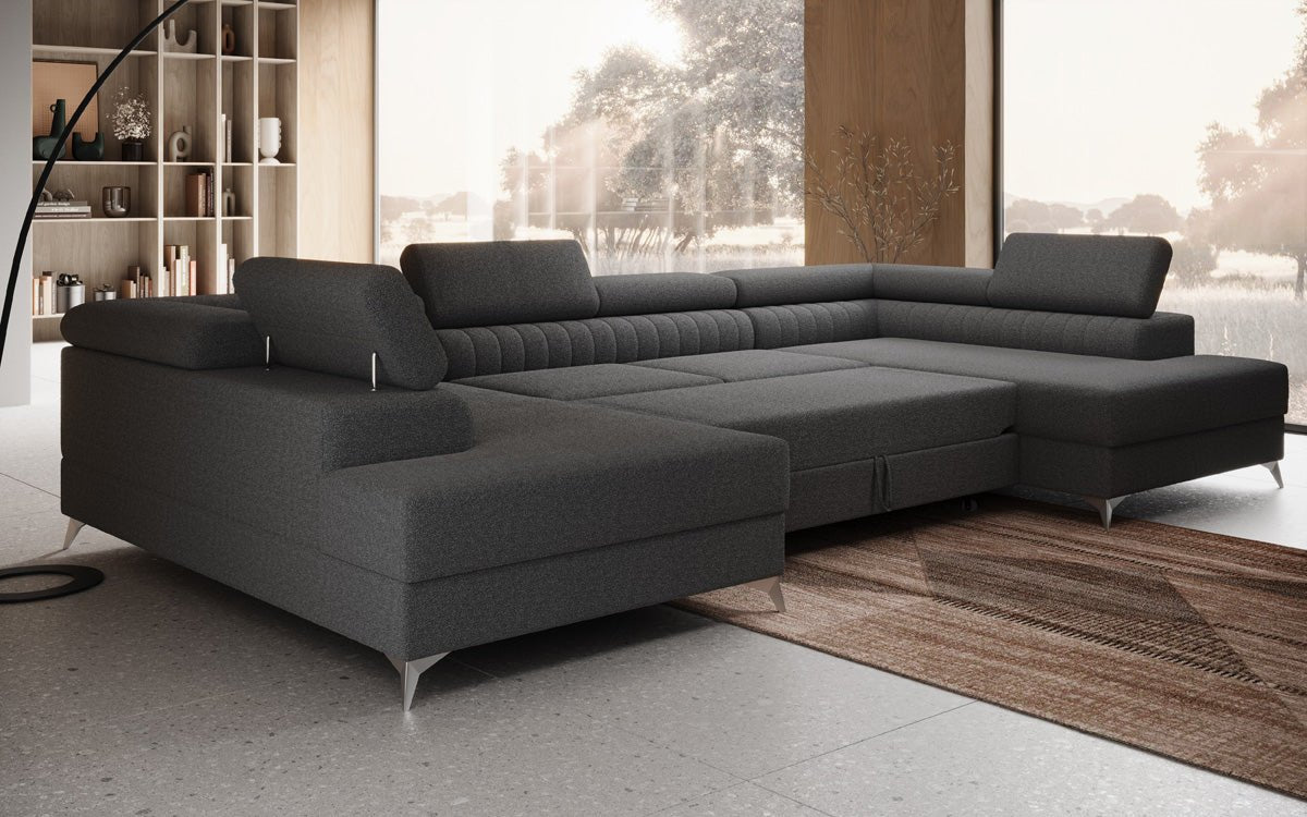 Designerbank Aurea U met slaap- en klapfunctie in Bouclé