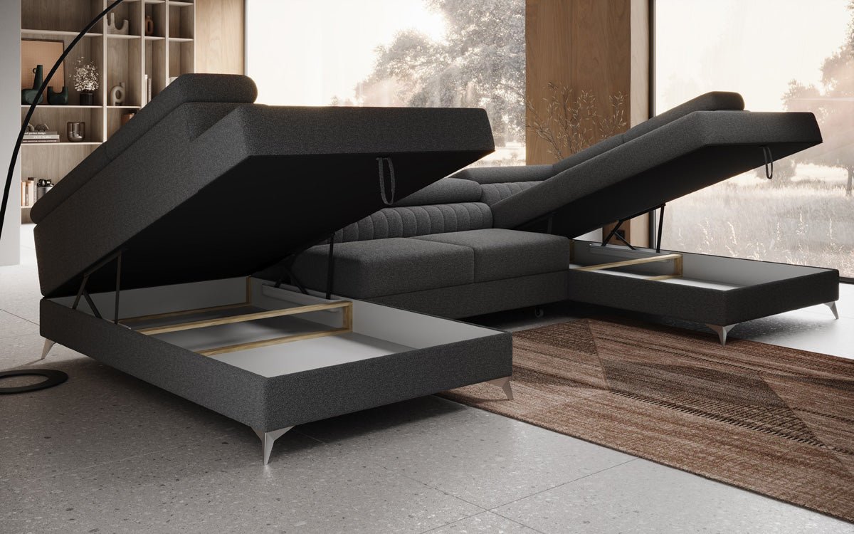 Designerbank Aurea U met slaap- en klapfunctie in Bouclé