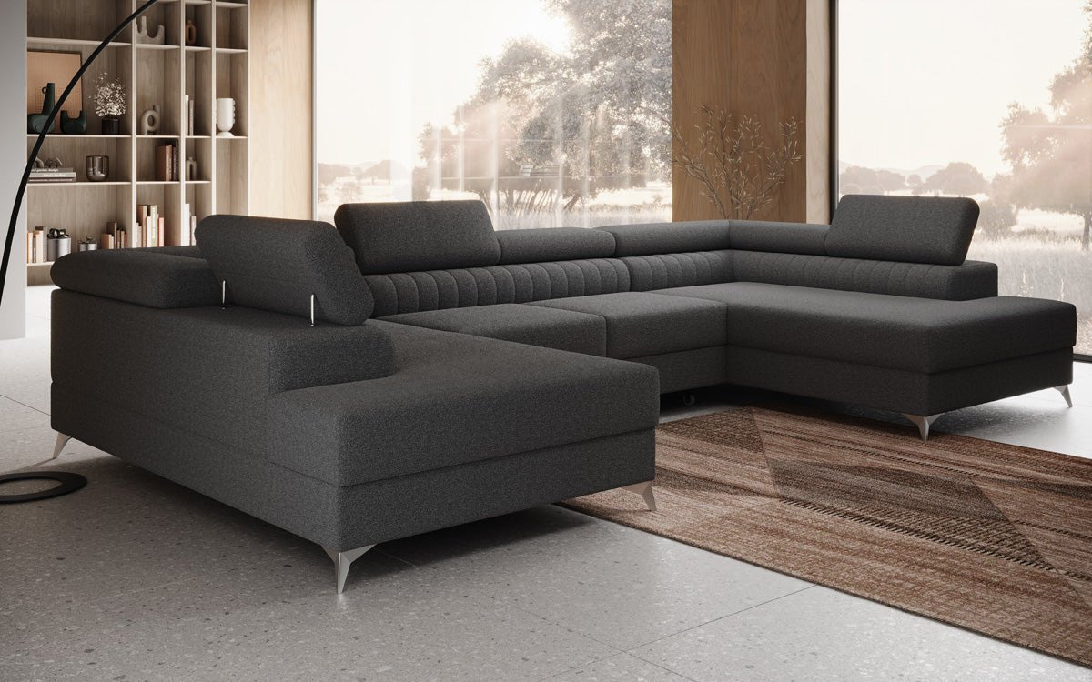 Designerbank Aurea U met slaap- en klapfunctie in Bouclé