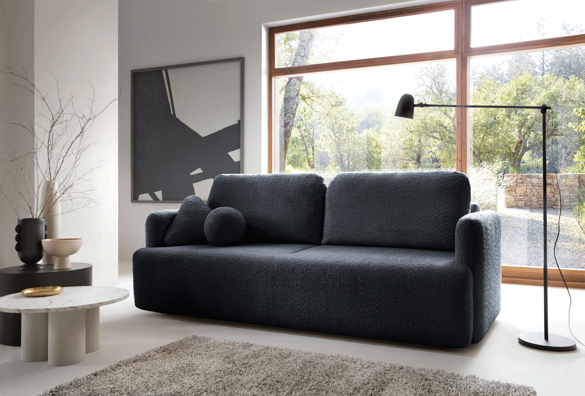 Canapé designer Celiné Bouclé avec fonction couchage et espace de rangement