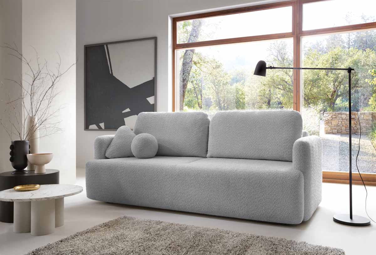 Canapé designer Celiné Bouclé avec fonction couchage et espace de rangement
