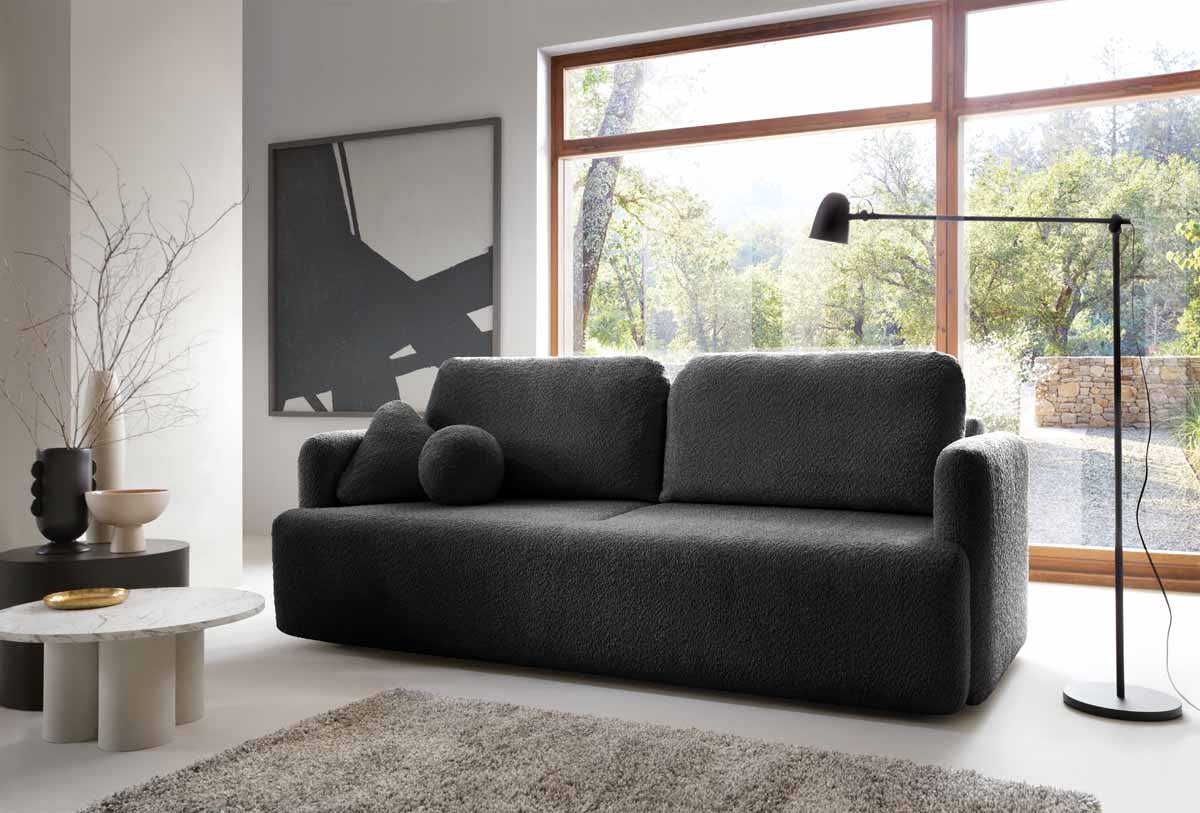 Canapé designer Celiné Bouclé avec fonction couchage et espace de rangement