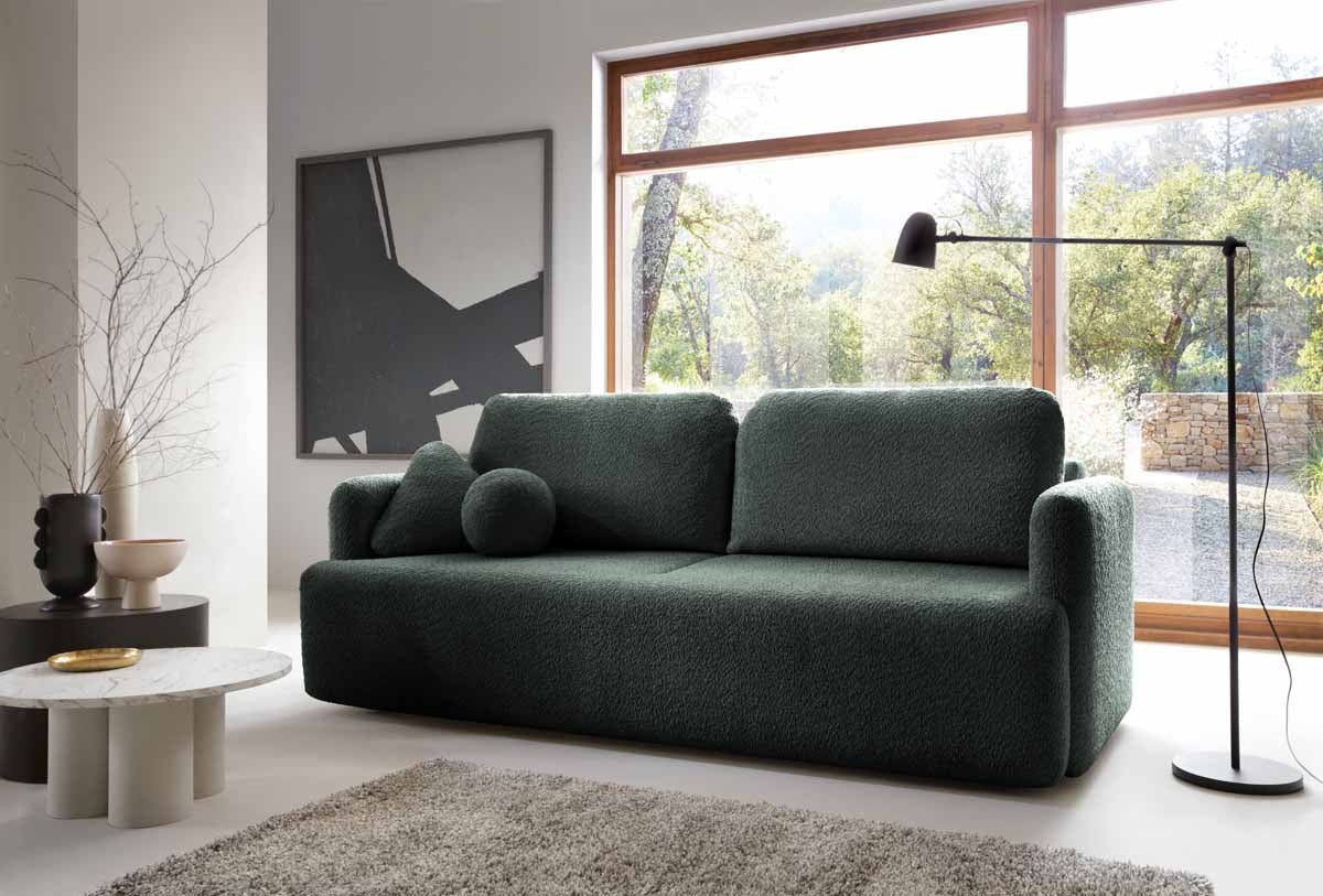 Canapé designer Celiné Bouclé avec fonction couchage et espace de rangement