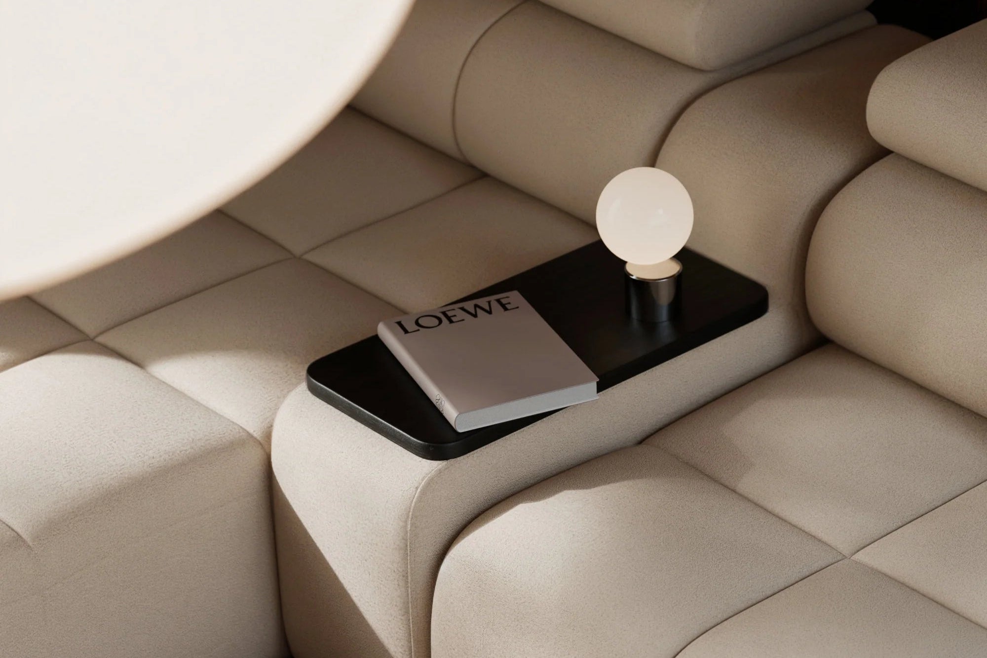 Designersofa woonlandschap Mia met elektrische zitverlenging in Chenille