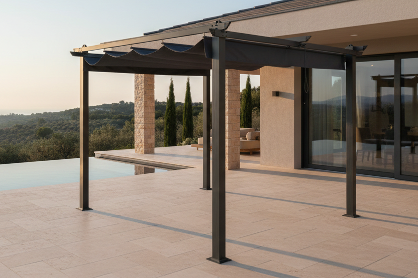 Pergola Sora - avec toit en polyester gris