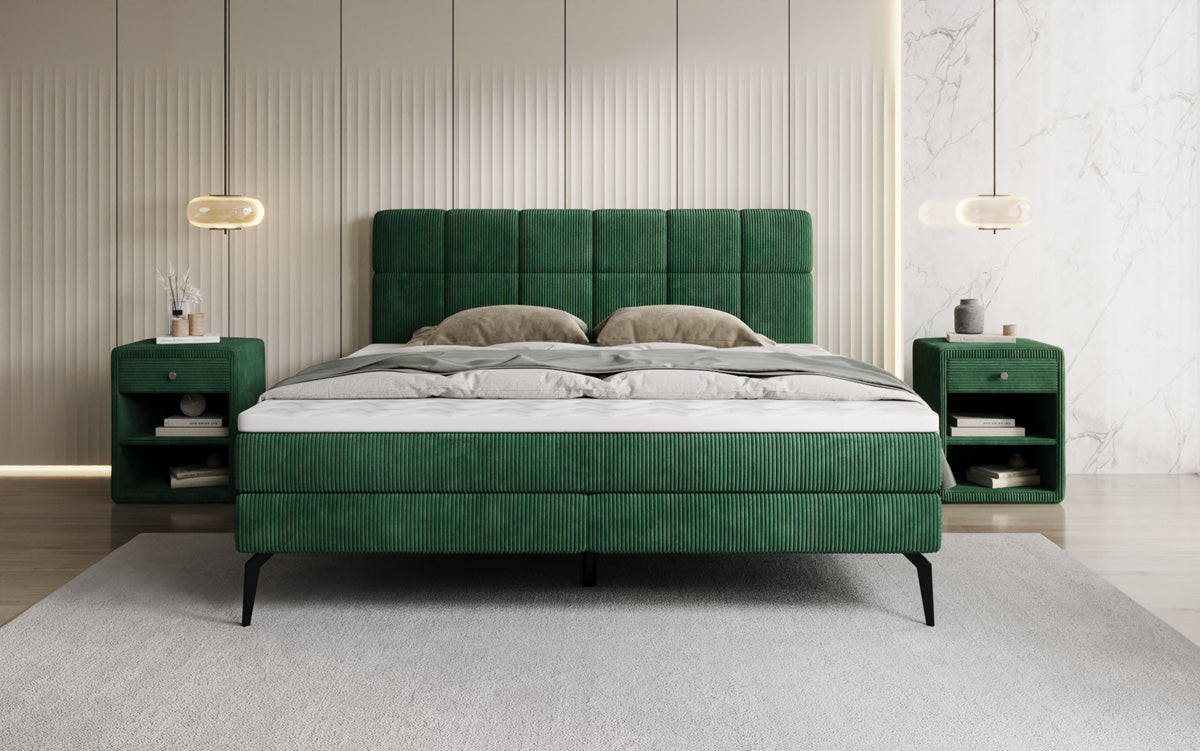 Lit boxspring Vera en Côtelé avec pieds hauts