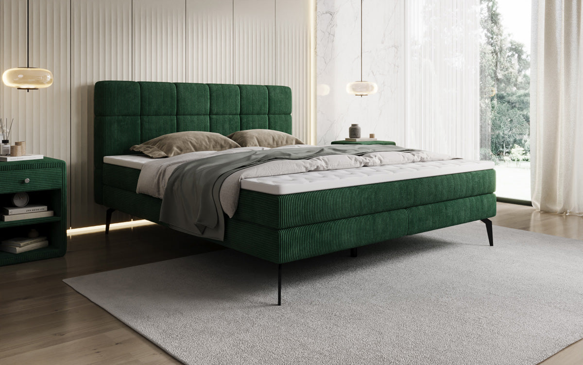 Lit boxspring Vera en Côtelé avec pieds hauts