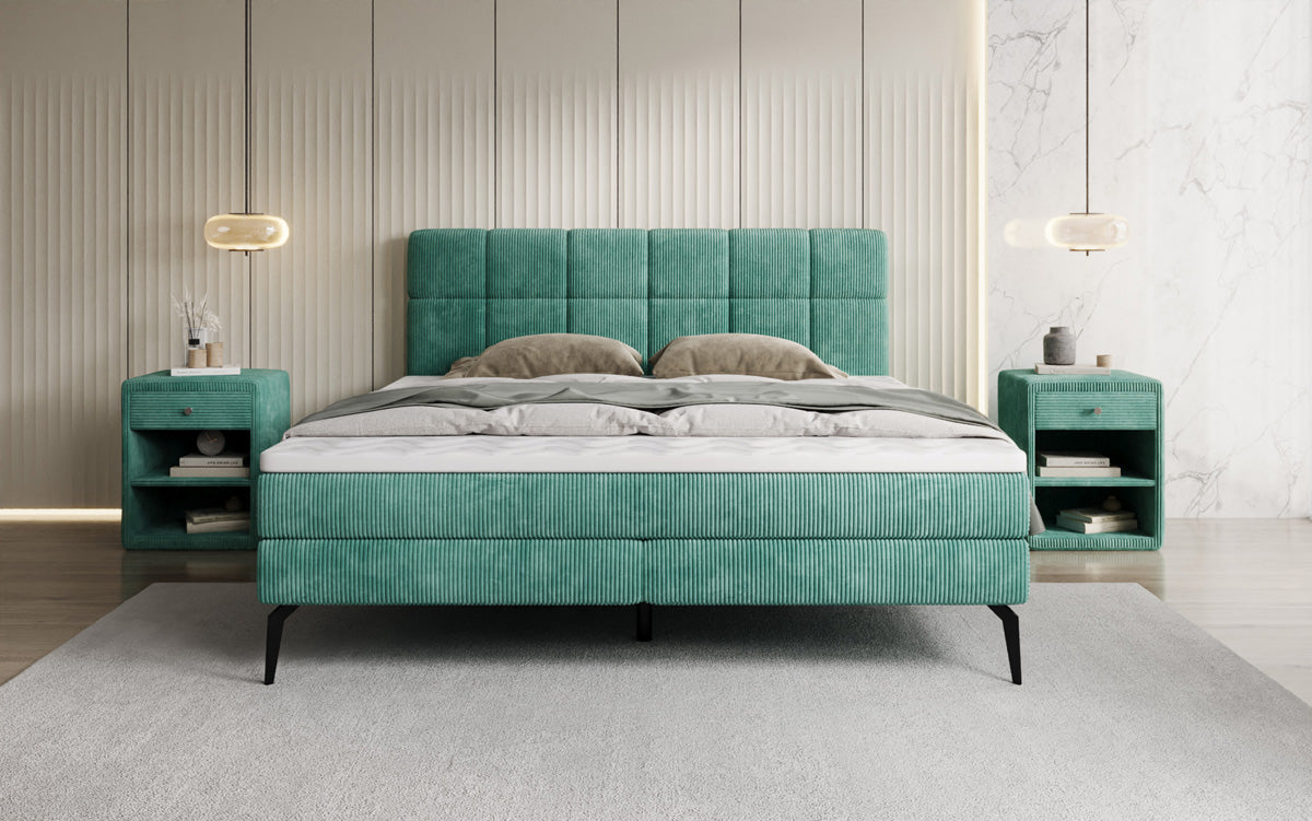 Lit boxspring Vera en Côtelé avec pieds hauts