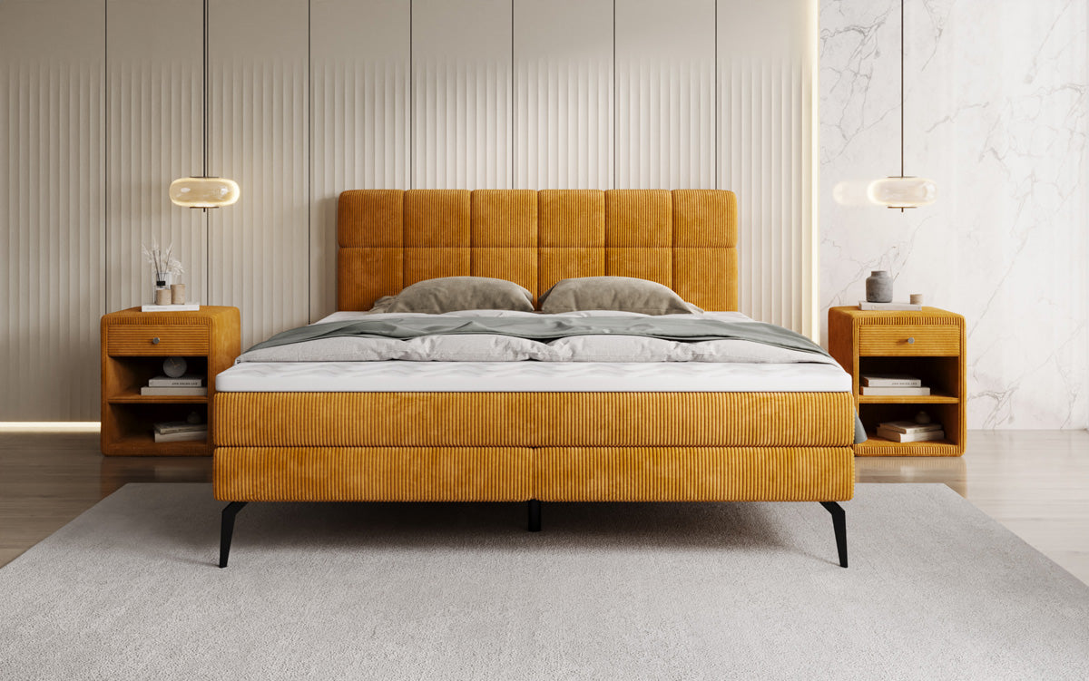 Lit boxspring Vera en Côtelé avec pieds hauts