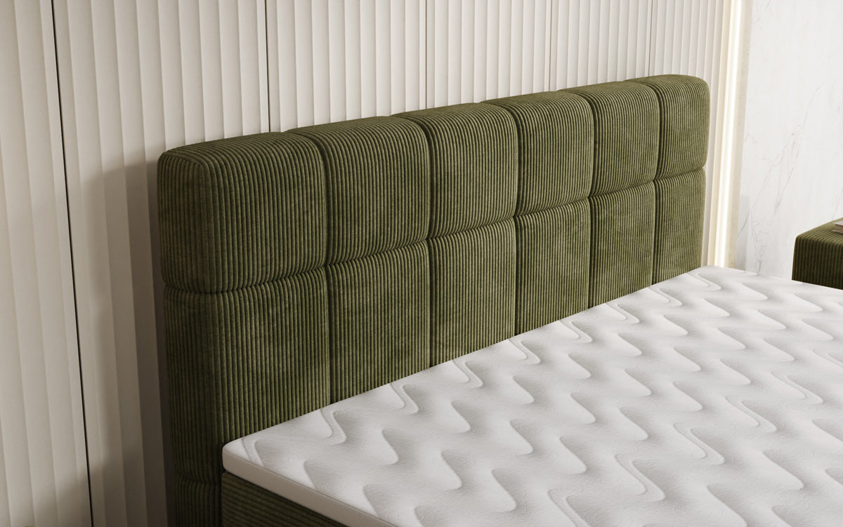 Lit boxspring Vera en Côtelé avec pieds hauts
