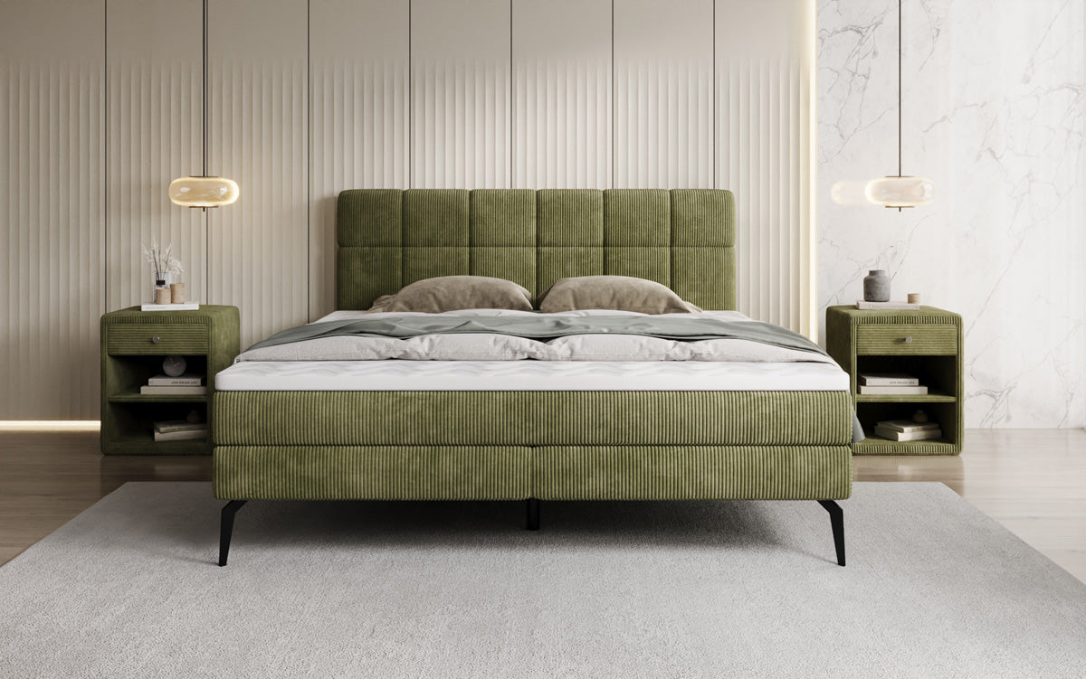 Lit boxspring Vera en Côtelé avec pieds hauts