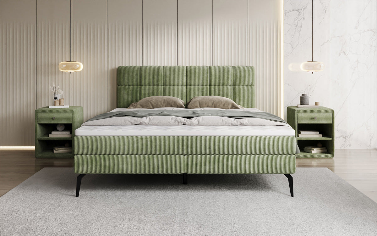 Lit boxspring Vera en Côtelé avec pieds hauts